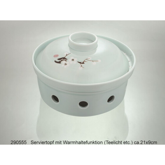 Vint. gr&uuml;n Serviertopf Warmhalterfunktion (Teelicht) ca.21x9cm